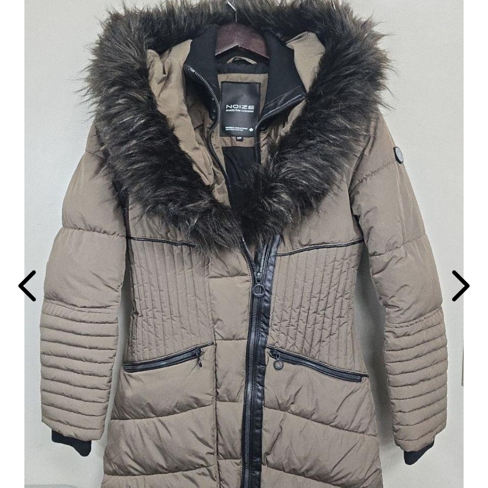 Noize Taupe Puffer Coat with Faux Fur Trim